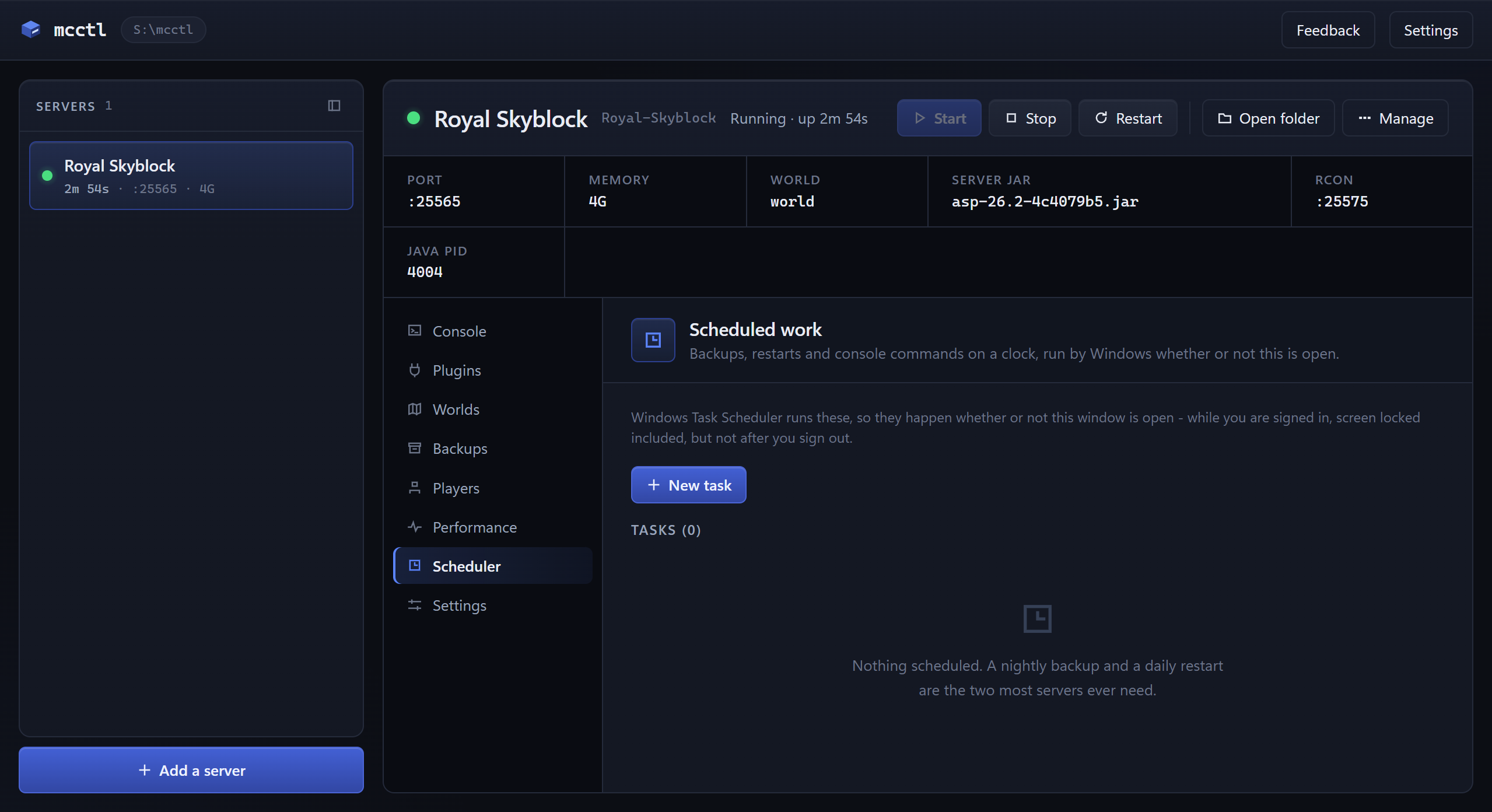 The Scheduler tab